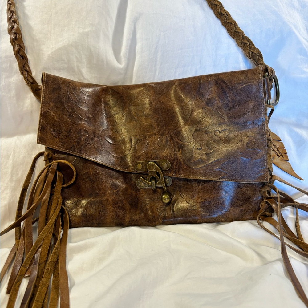Inherited Leather boho fringe envelope bag